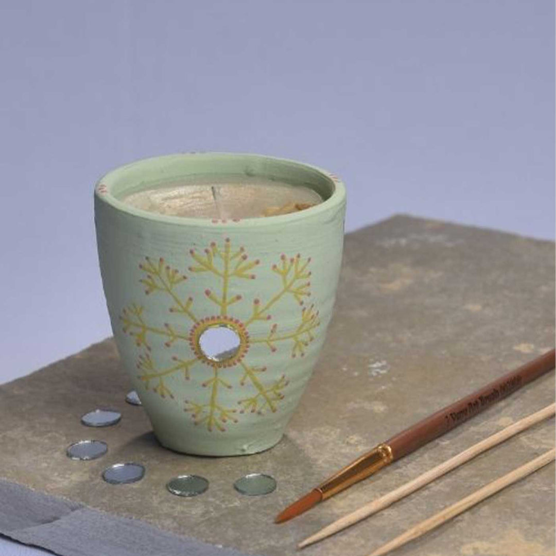 Hand-Painted Scented Green Terracotta Candle