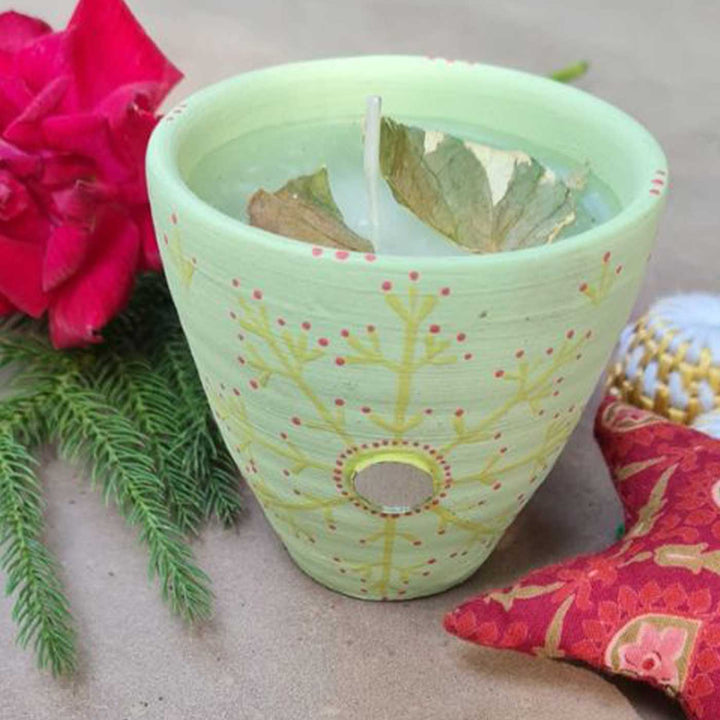 Hand-Painted Scented Green Terracotta Candle