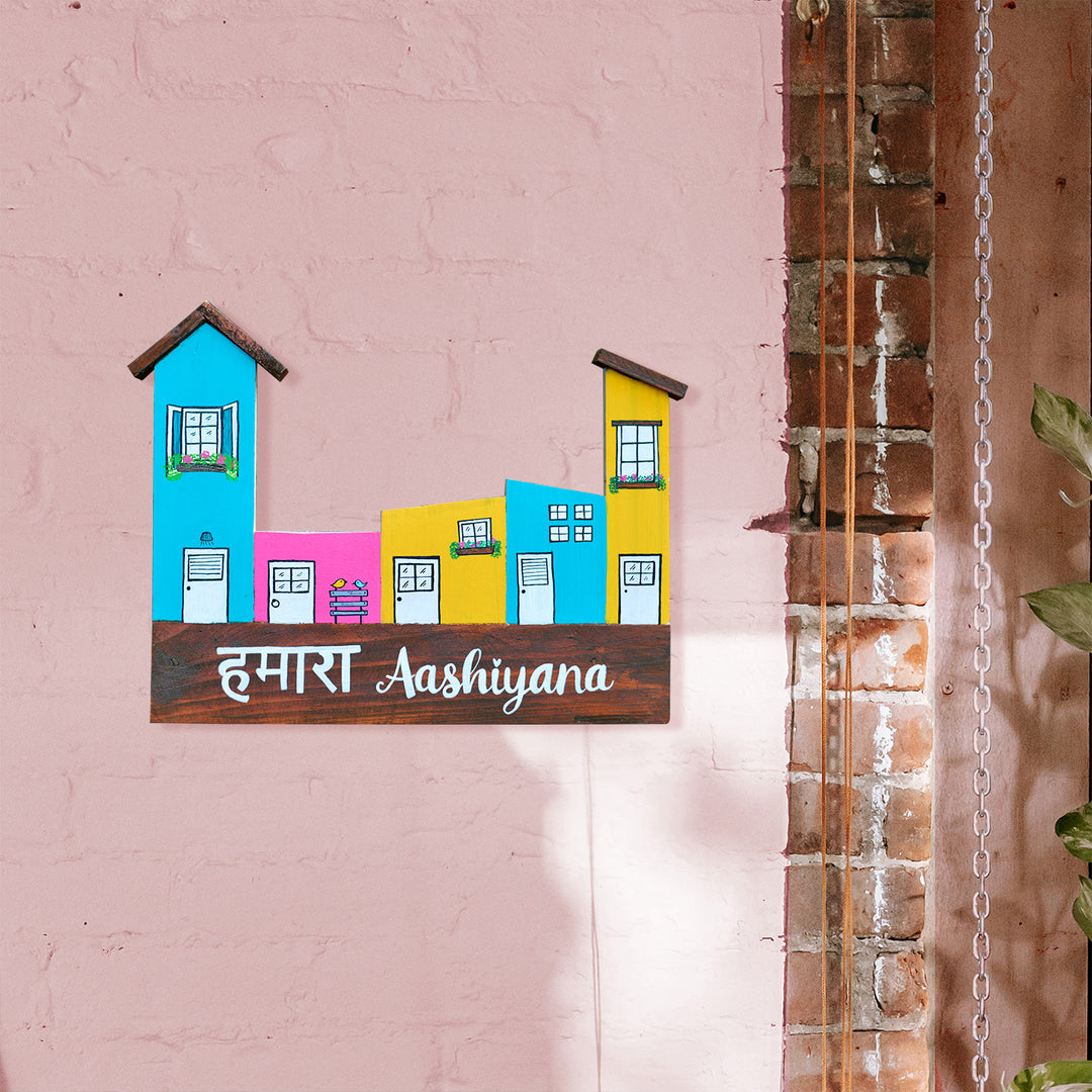 Personalised Handpainted House Shaped Plank Nameplate