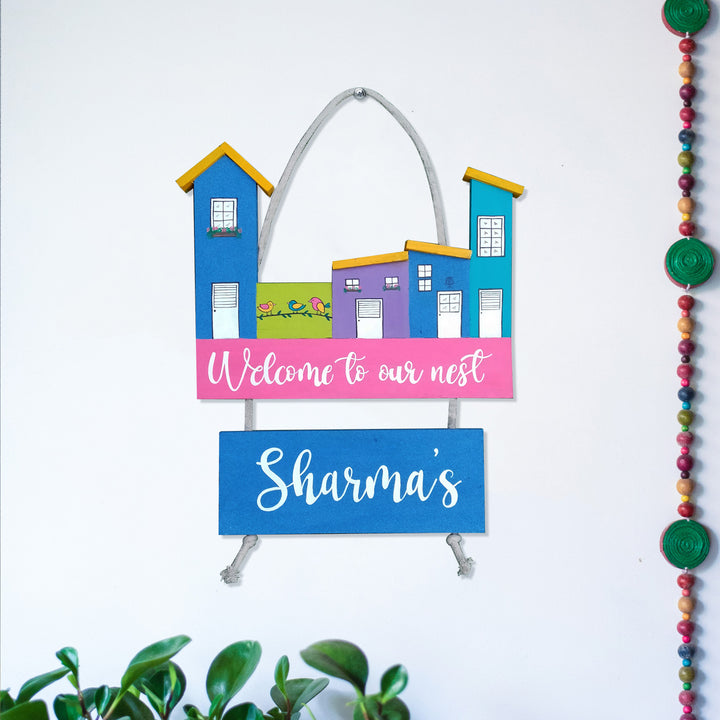 Personalised Handpainted House Shaped Plank Nameplate