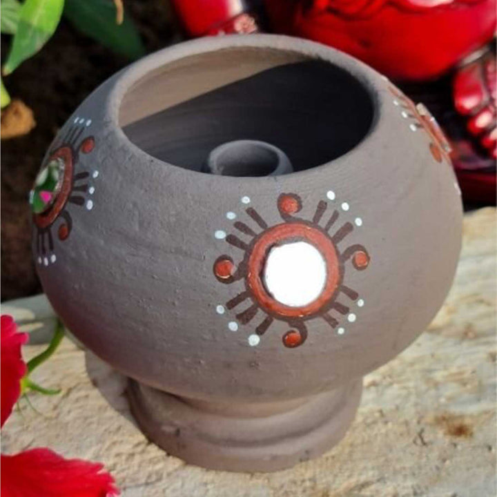 Handmade Grey Terracotta Oil Lamp / Diya | Set Of 2