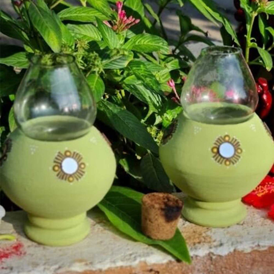 Handmade Light Green Terracotta Oil Lamp / Diya | Set Of 2