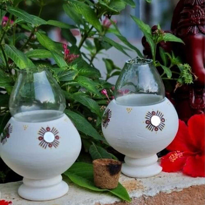 Handmade White Terracotta Oil Lamp / Diya | Set Of 2