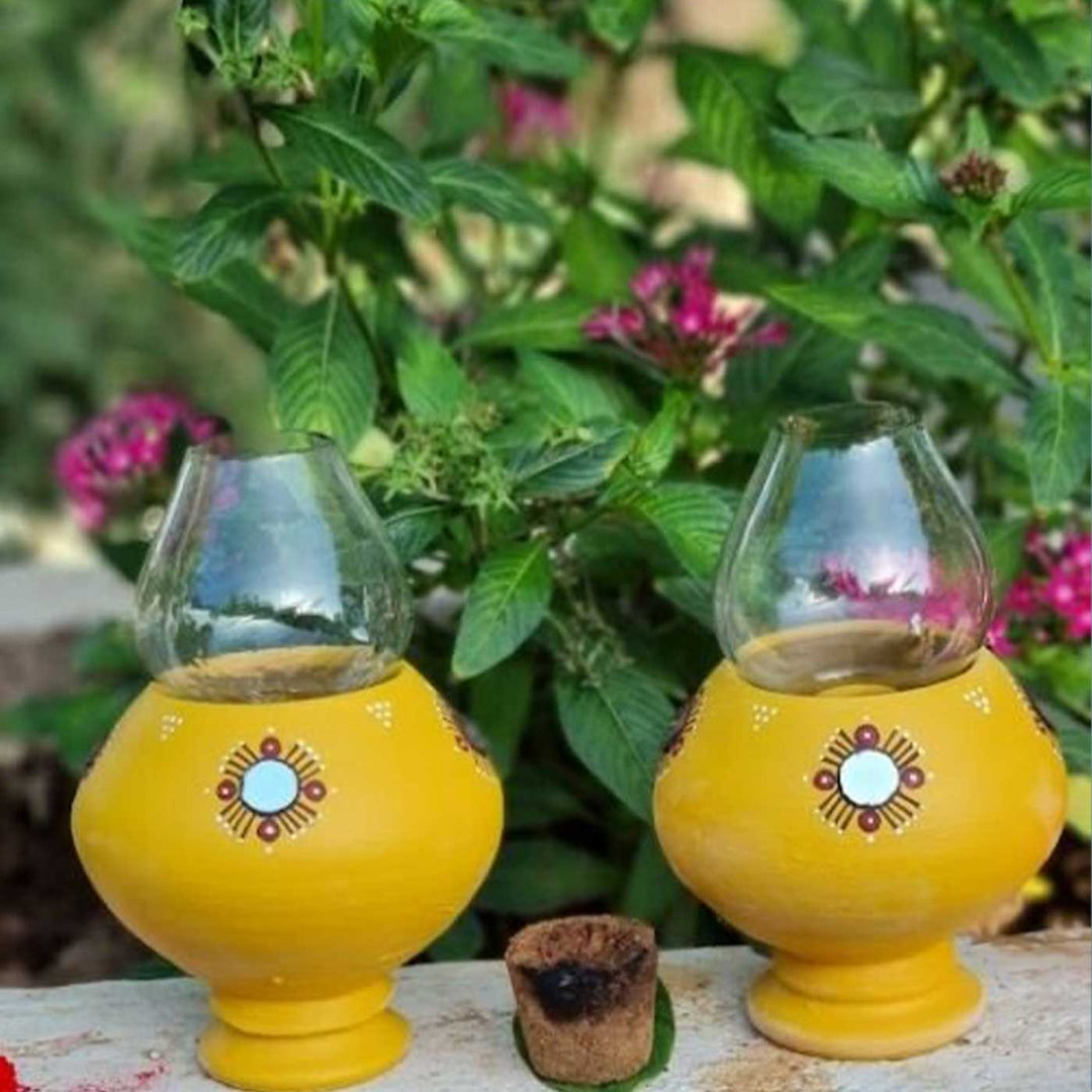 Handmade Light Yellow Terracotta Oil Lamp / Diya | Set Of 2