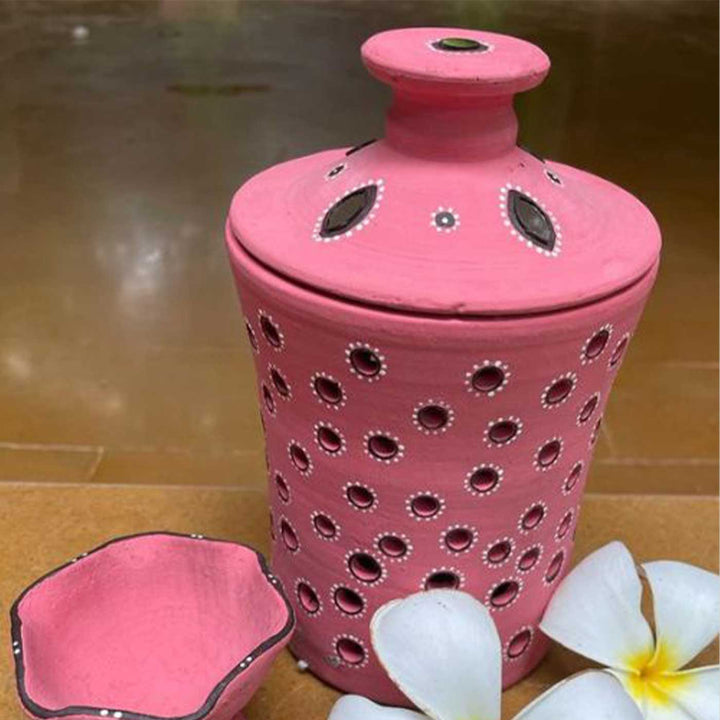 Handmade Pink Jar Terracotta Oil Lamp / Diya