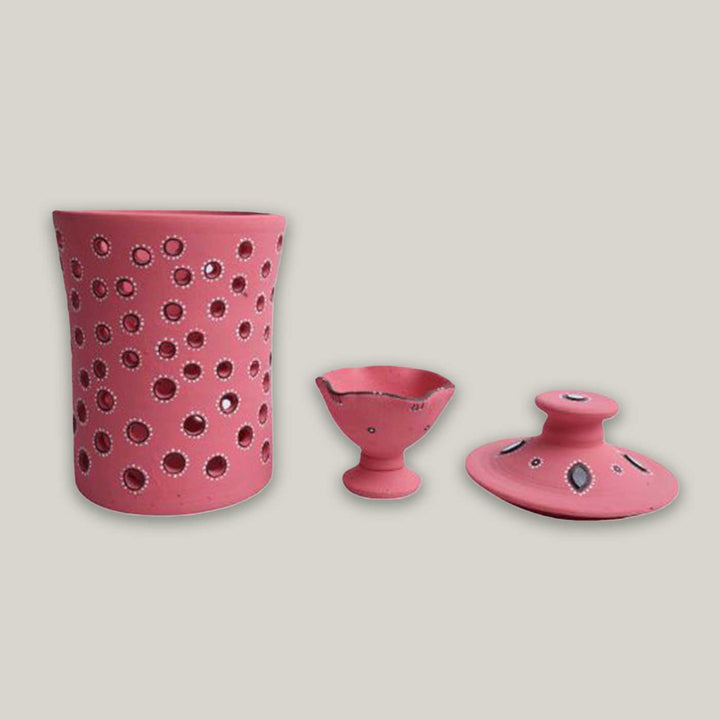 Handmade Pink Jar Terracotta Oil Lamp / Diya