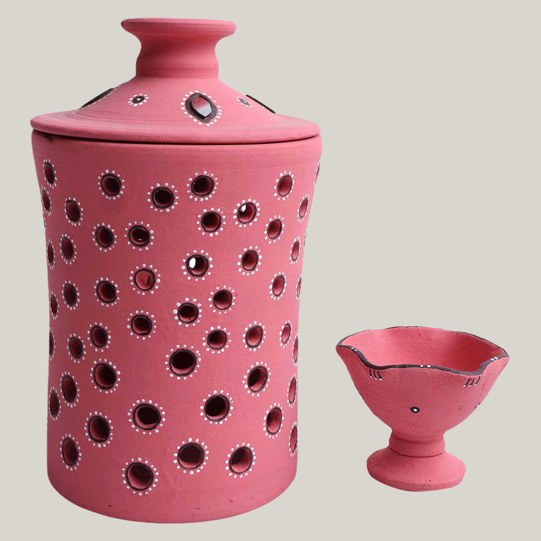 Handmade Pink Jar Terracotta Oil Lamp / Diya