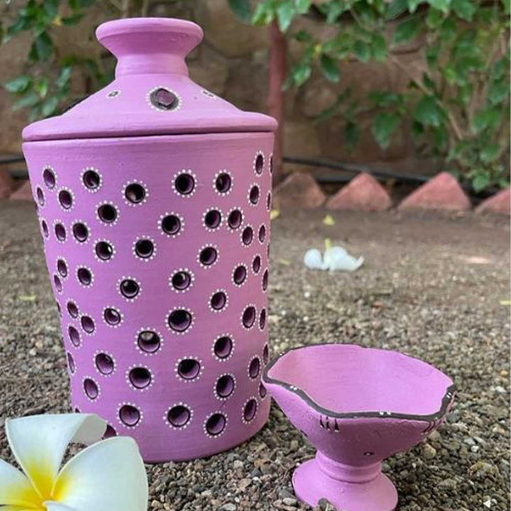 Handmade Purple Jar Terracotta Oil Lamp / Diya