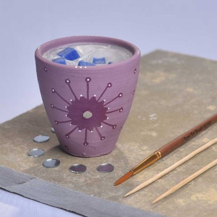 Hand-Painted Scented Purple Terracotta Candle