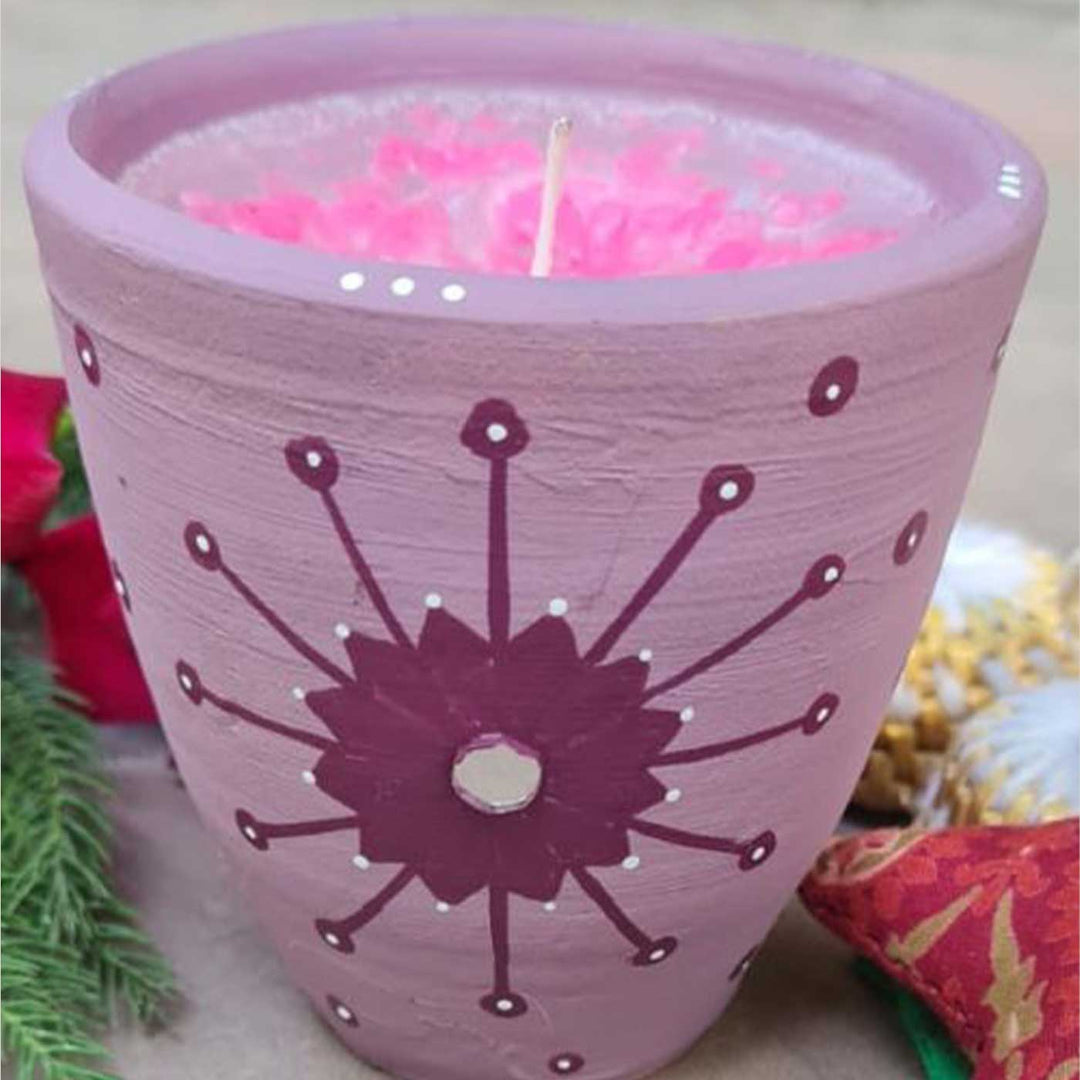 Hand-Painted Scented Purple Terracotta Candle