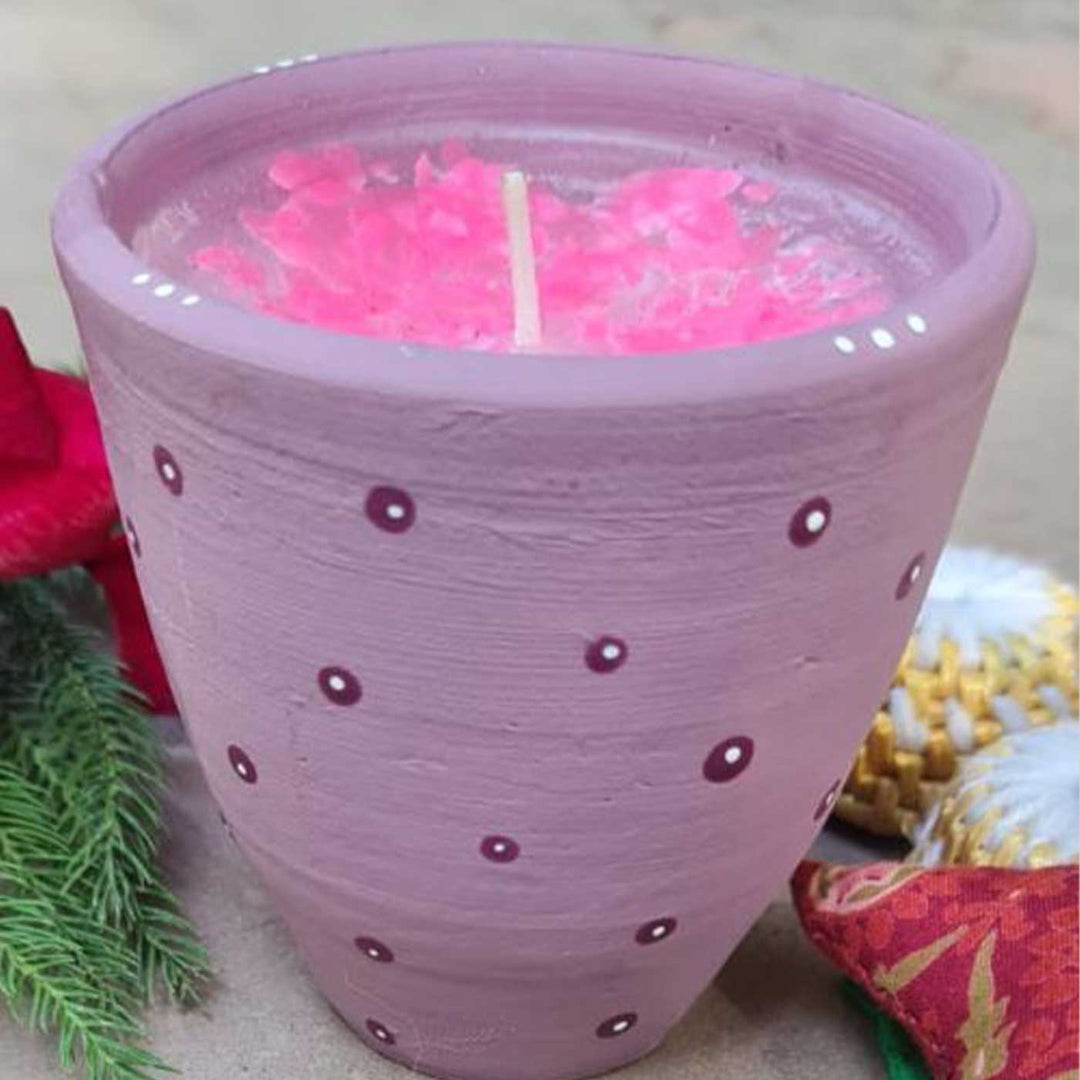 Hand-Painted Scented Purple Terracotta Candle