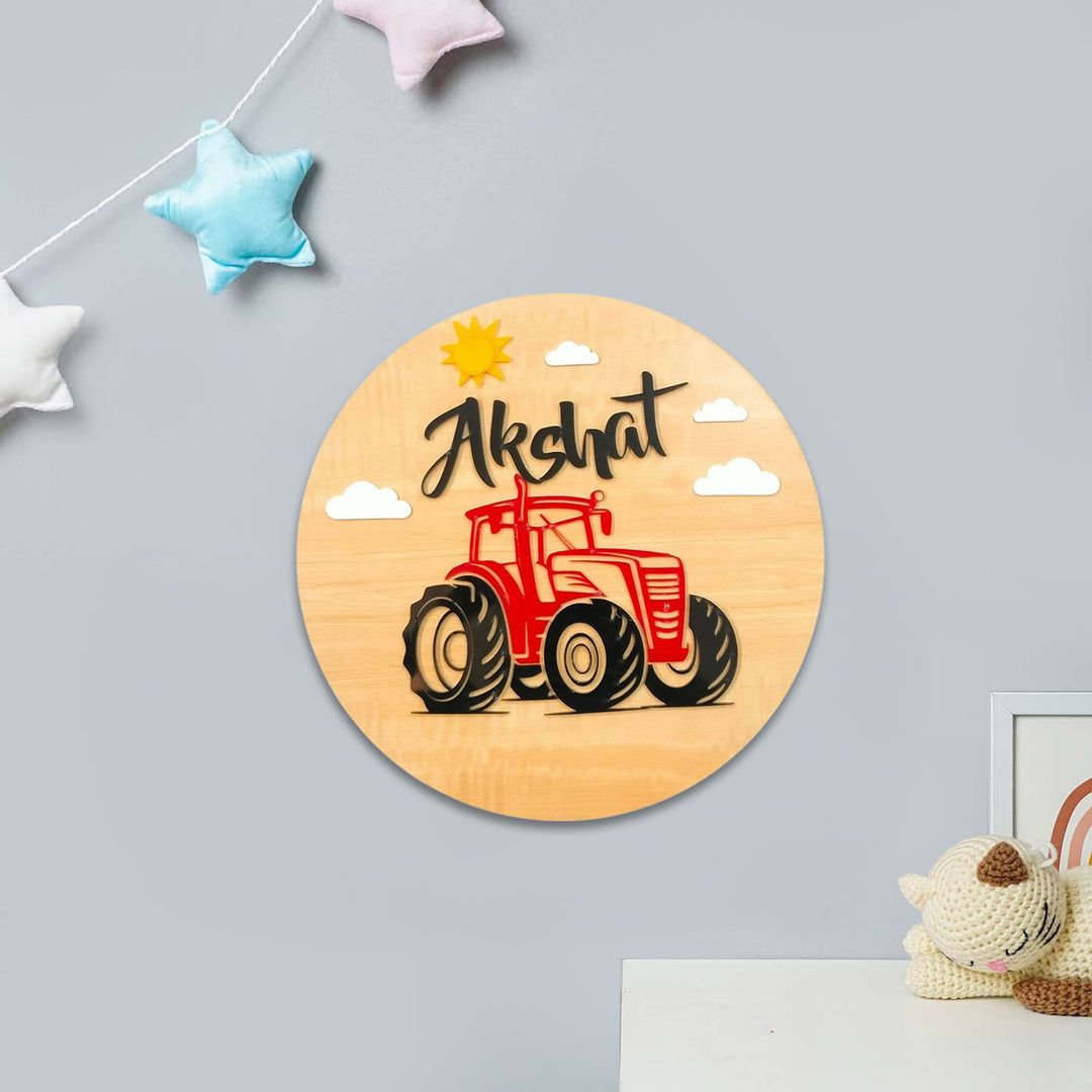 Personalized Tractor Triumph Theme Acrylic Kids Name Plate