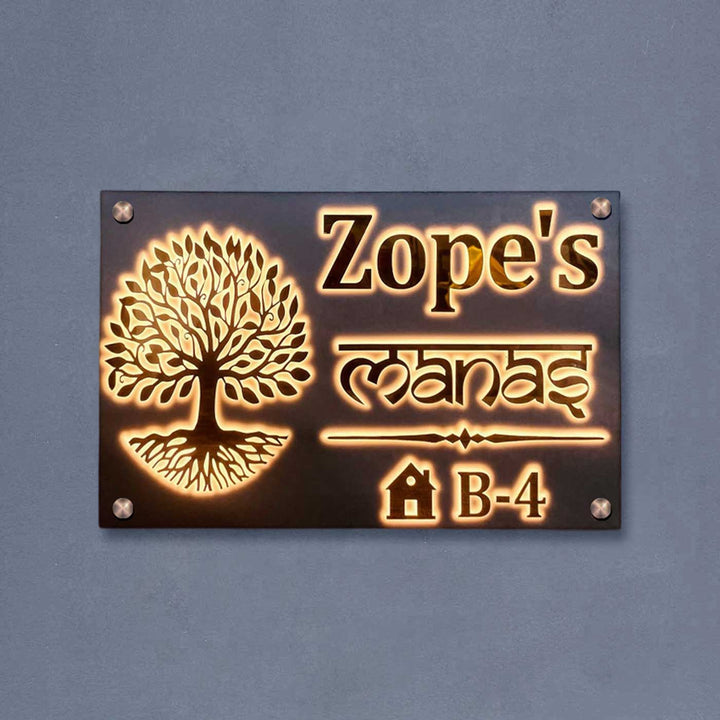 Personalized Waterproof Golden Tree Design Acrylic LED Name Plate