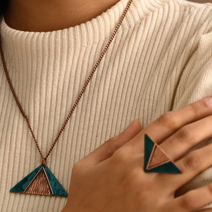 Hand Crafted Blue Copper Enamel Triphuli Pendant