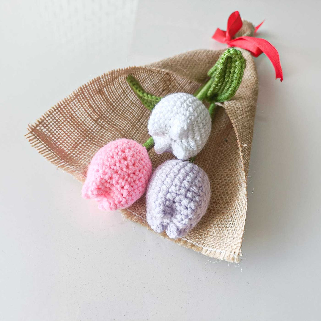 Handmade Crochet Tulip Flower Bouquet | Set Of 3