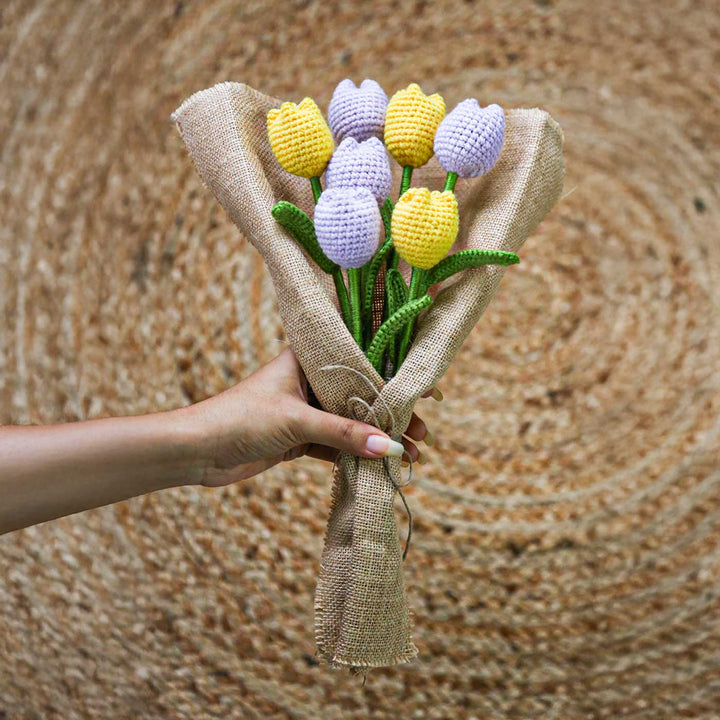 Handmade Crochet Tulip Flower Bouquet | Set Of 7