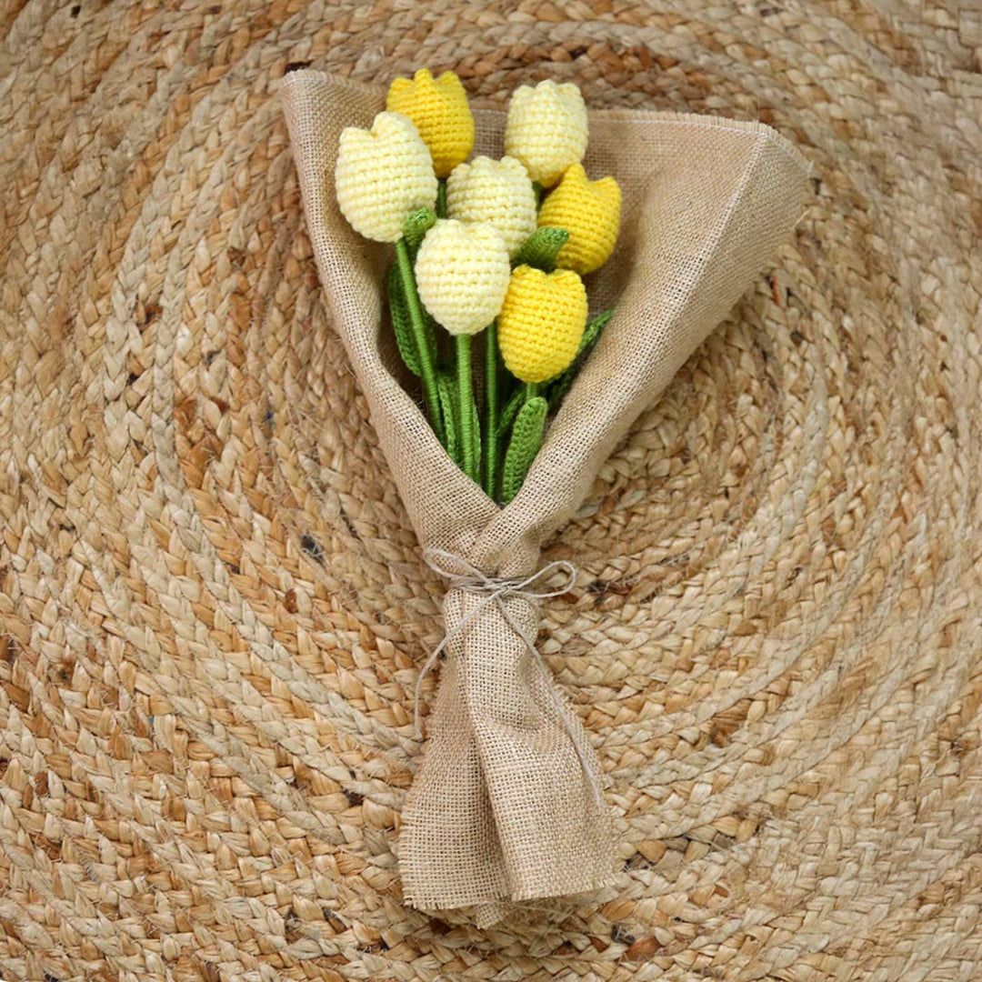 Handmade Crochet Tulip Flower Bouquet | Set Of 7