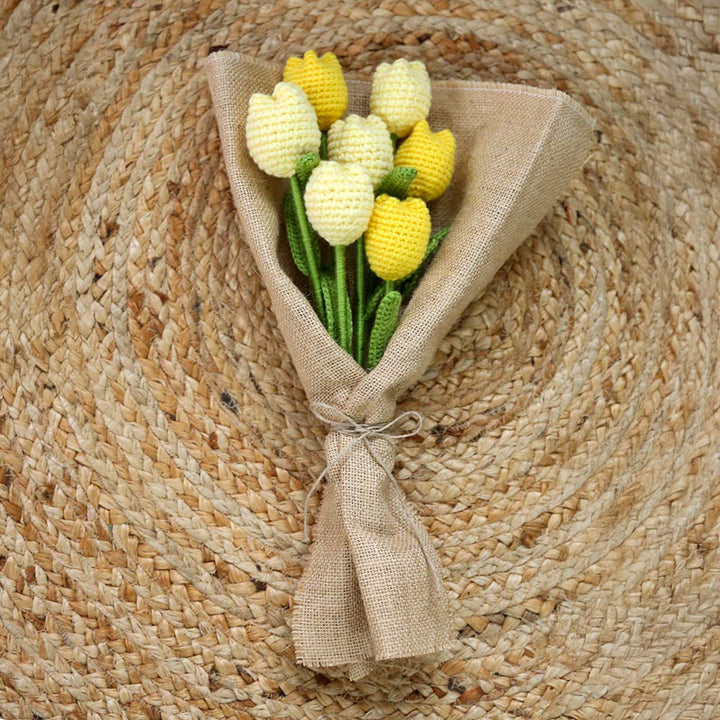 Handmade Crochet Tulip Flower Bouquet | Set Of 7