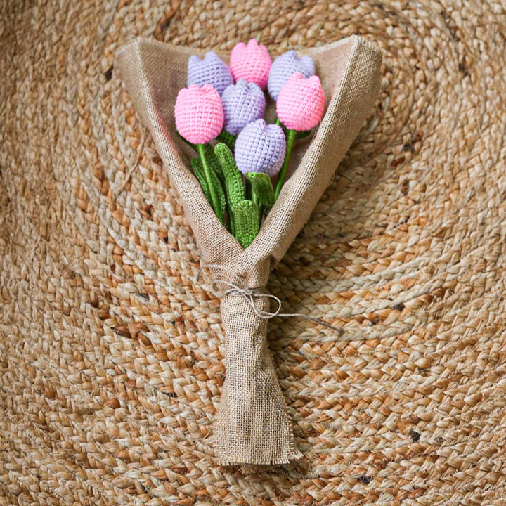 Handmade Crochet Tulip Flower Bouquet | Set Of 7