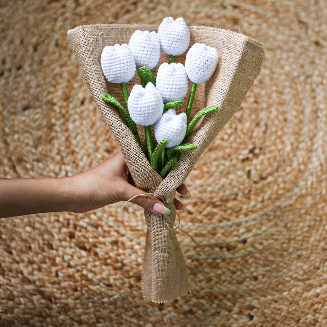 Handmade Crochet Tulip Flower Bouquet | Set Of 7