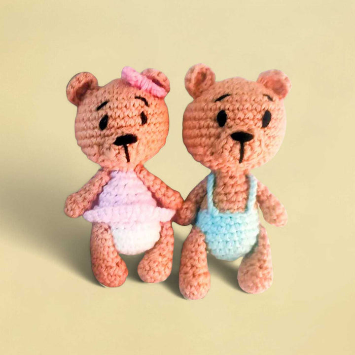 Handmade Crochet Twin Teddies Theme Cotton Dolls