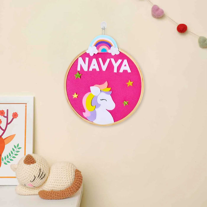 Personalized Unicorn Theme Felt Hoop Name Plate