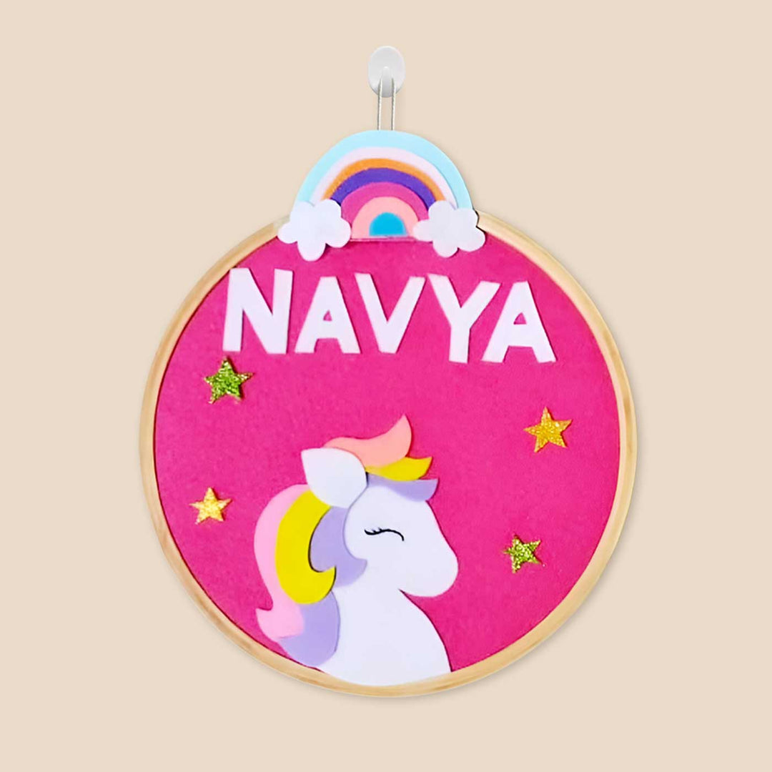 Personalized Unicorn Theme Felt Hoop Name Plate