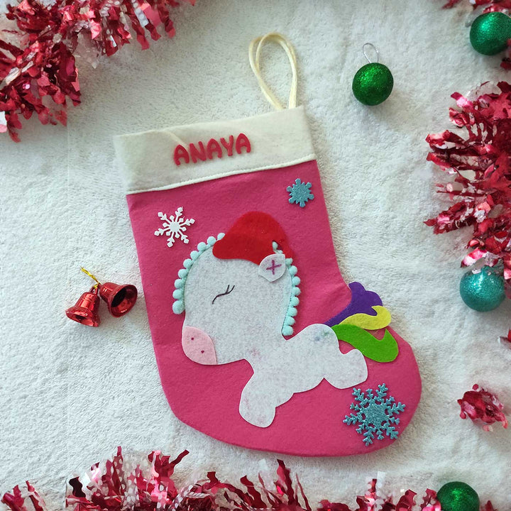 Personalized Pink Unicorn Felt Stockings For Christmas Decoration