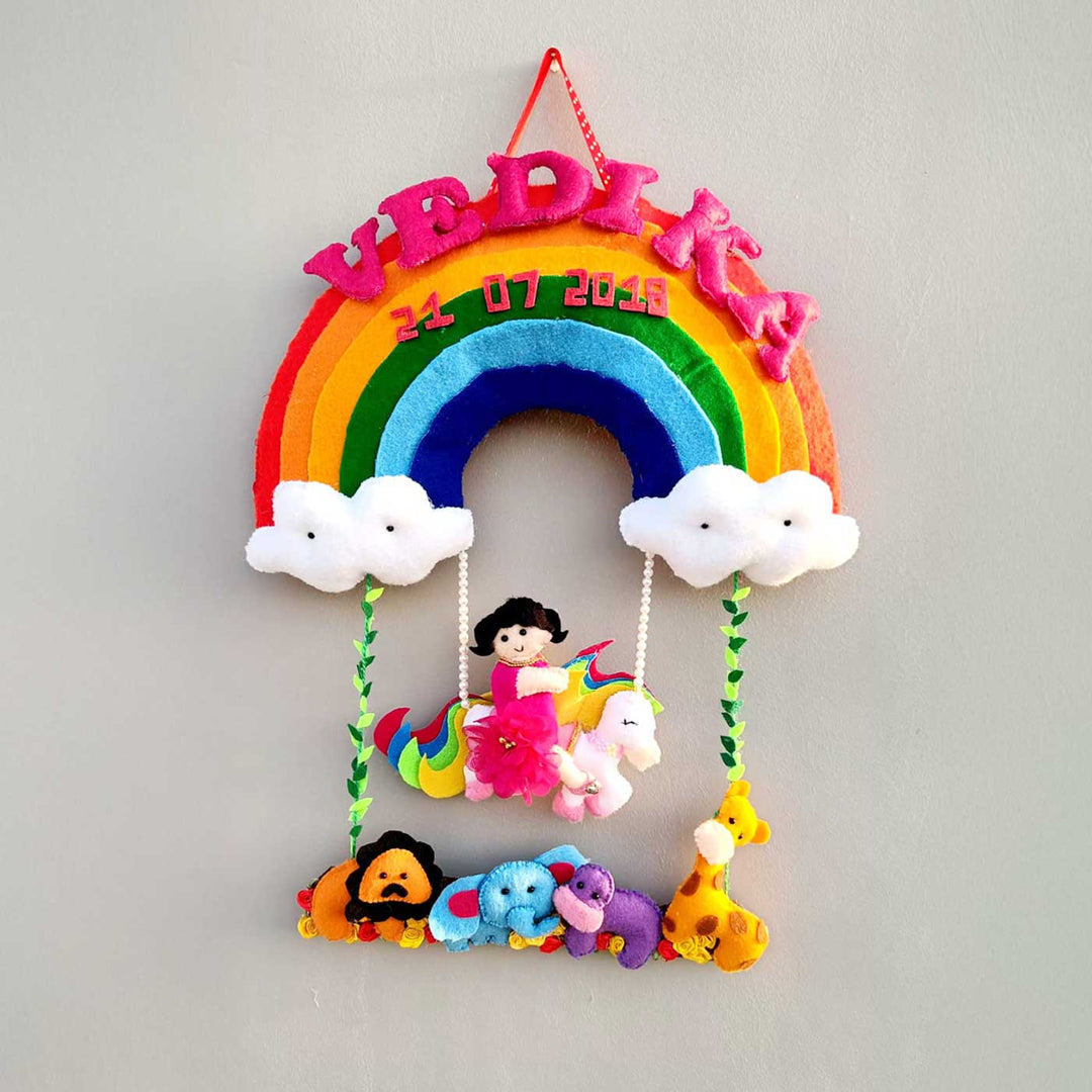 Personalized Unicorn & Rainbow Felt Kids Name Plate