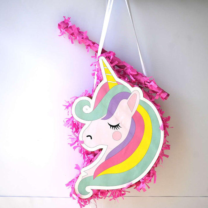 Handmade Unicorn Theme Pull String Pinata With Stick For Birthday Party Decoration