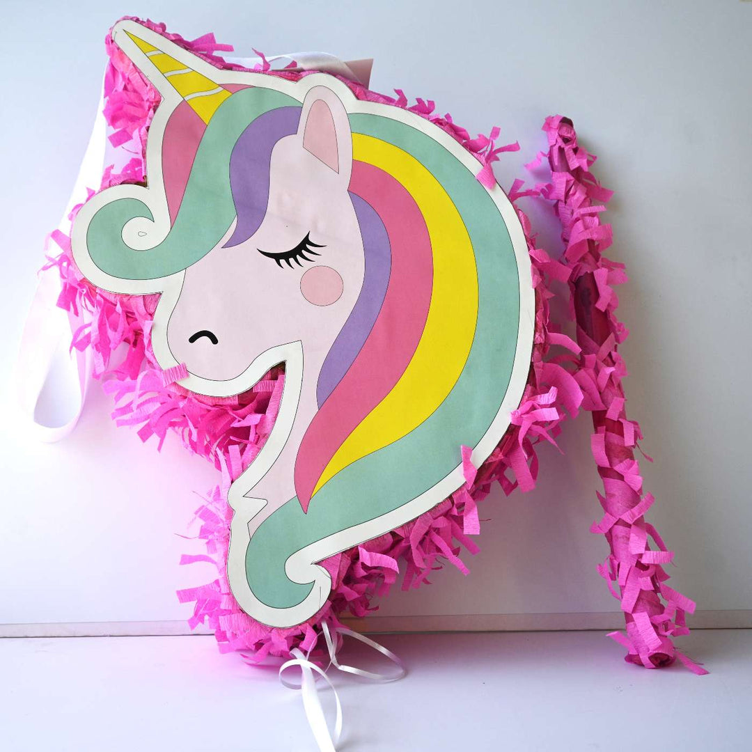 Handmade Unicorn Theme Pull String Pinata With Stick For Birthday Party Decoration