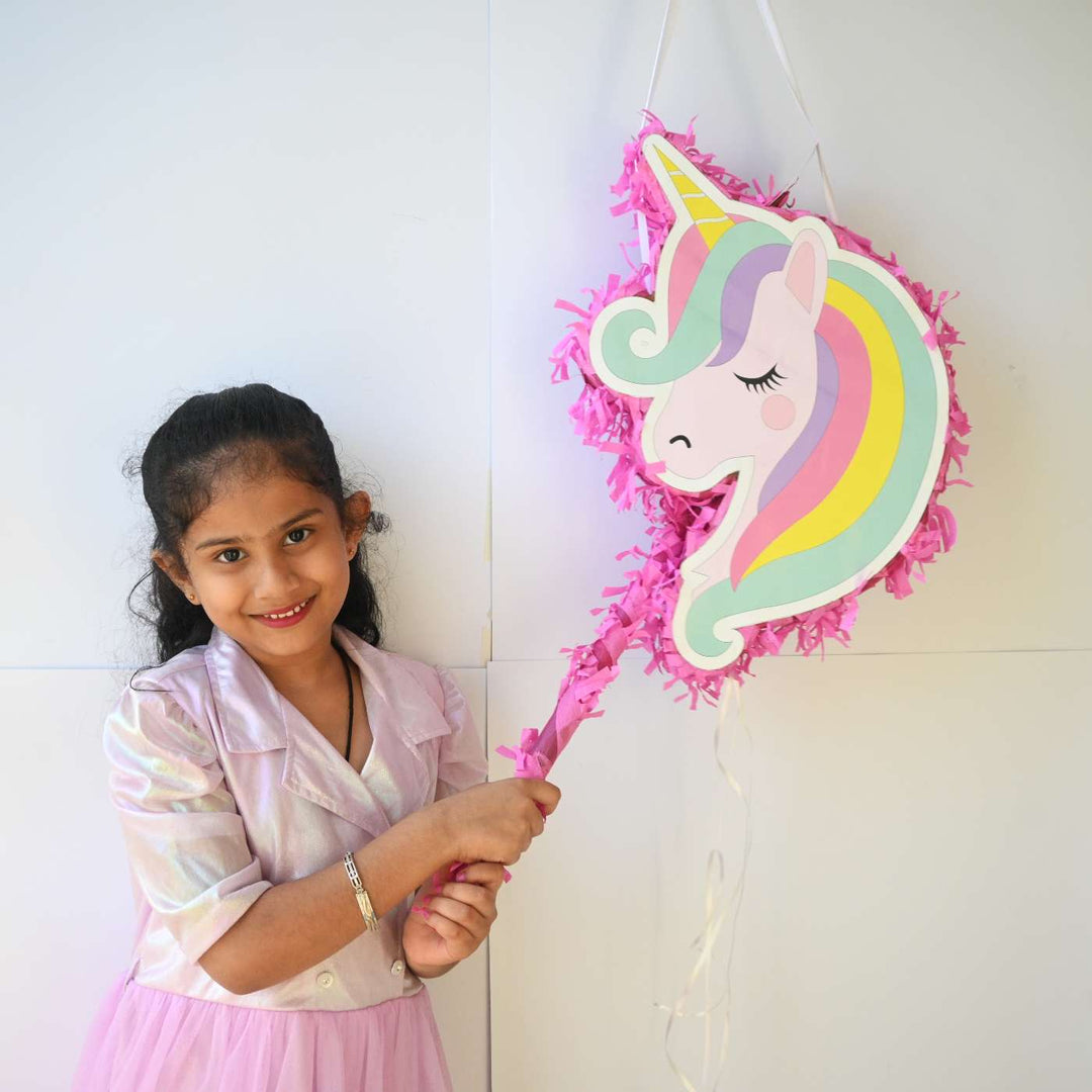 Handmade Unicorn Theme Pull String Pinata With Stick For Birthday Party Decoration