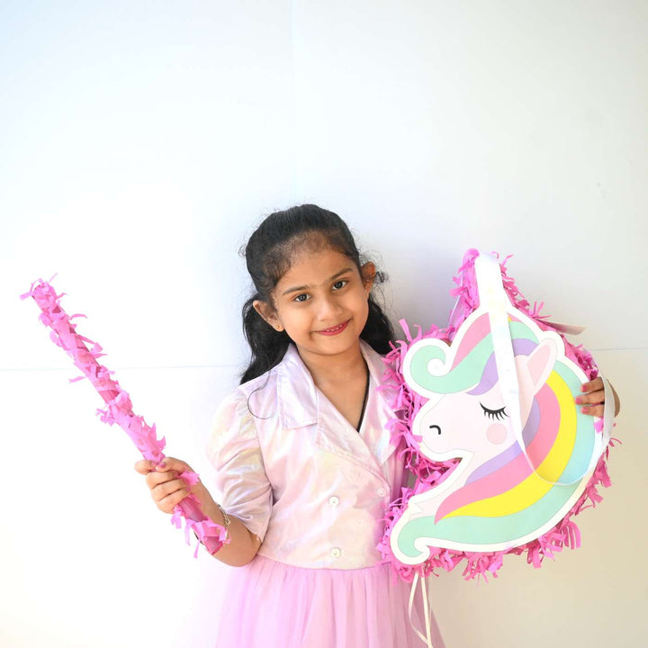 Handmade Unicorn Theme Pull String Pinata With Stick For Birthday Party Decoration