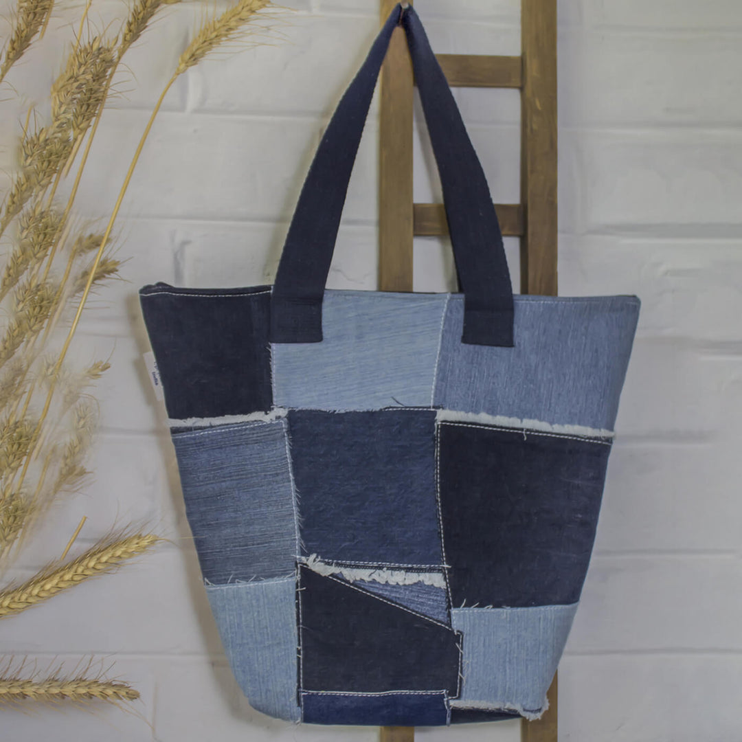 Handcrafted Upcycled Denim Patched Tote Bag