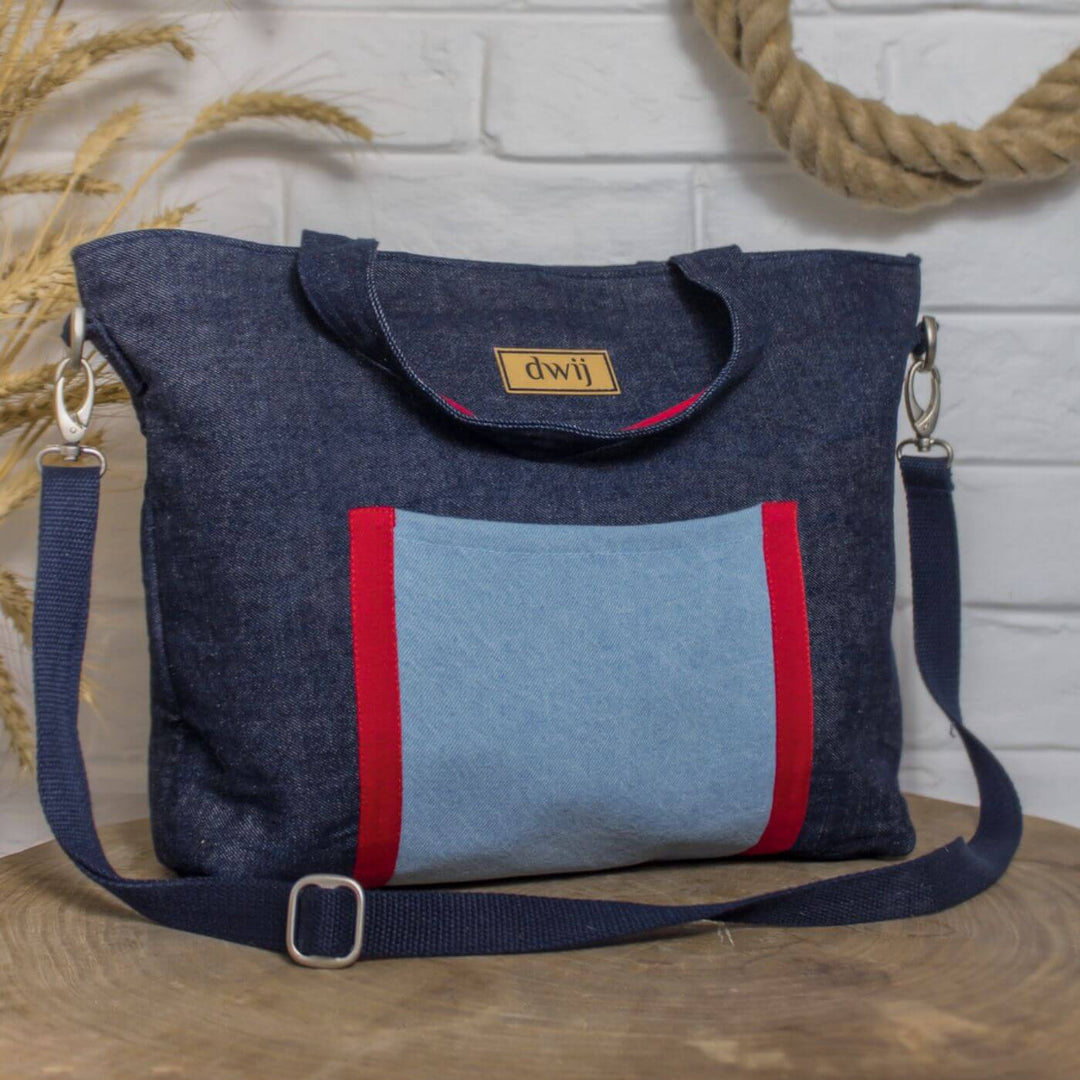 Handcrafted Upcycled Denim Office Tote Bag For Women