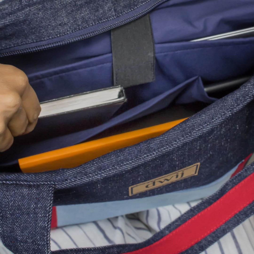 Handcrafted Upcycled Denim Office Tote Bag For Women