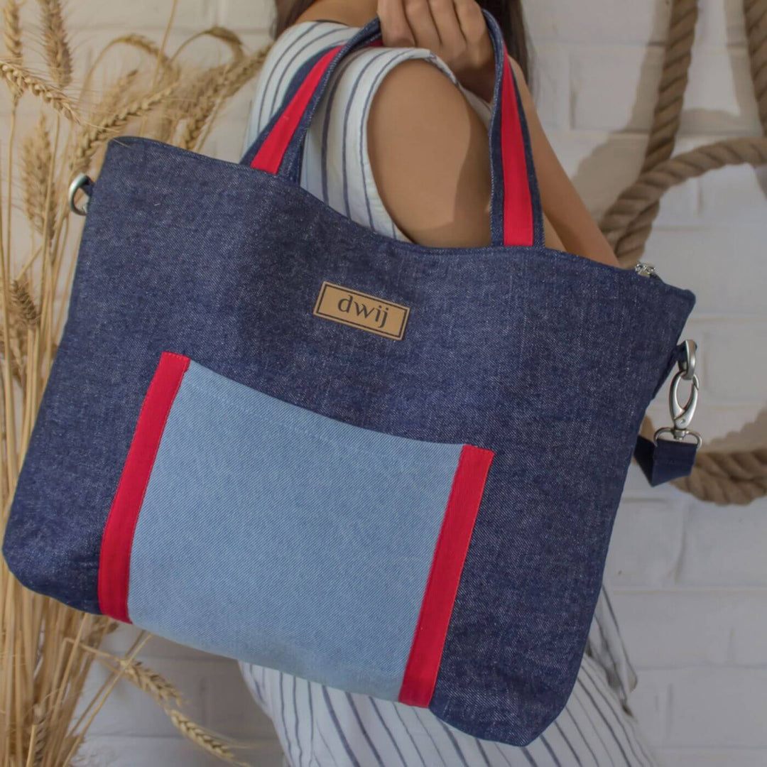 Handcrafted Upcycled Denim Office Tote Bag For Women