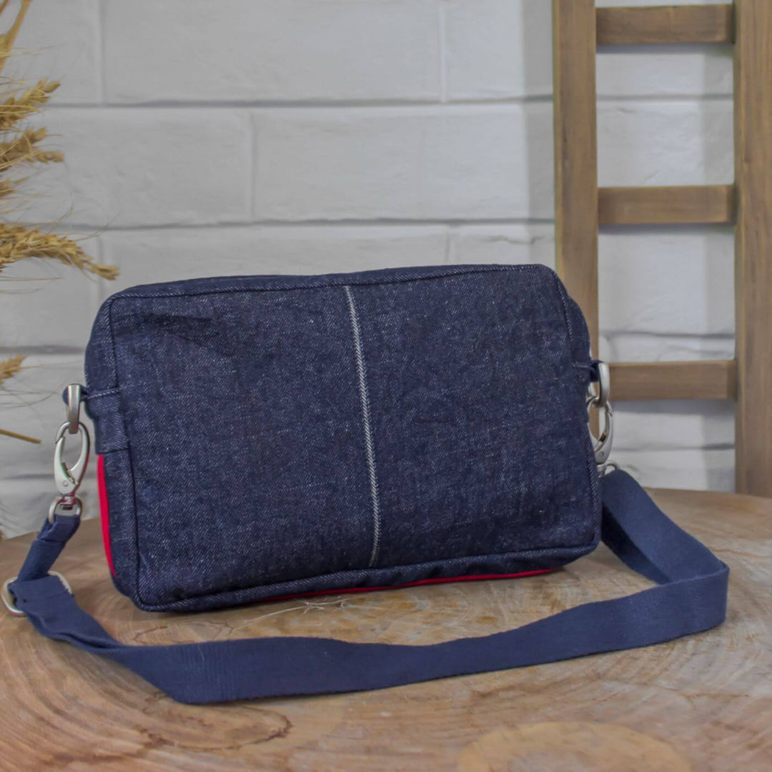 Handcrafted Upcycled Denim Crossbody Sling Bag For Women