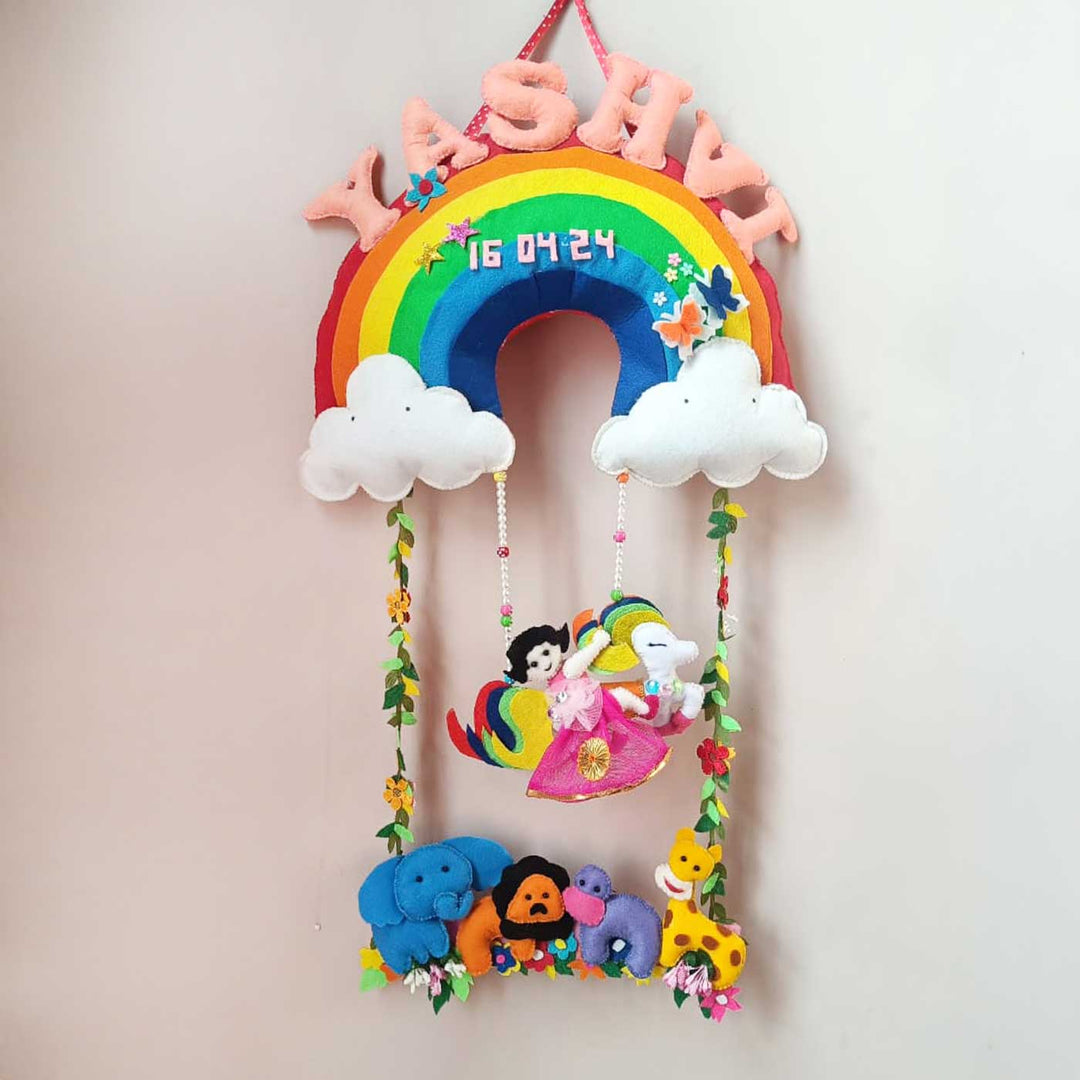 Personalized Unicorn & Rainbow Theme Felt Kids Name Plate