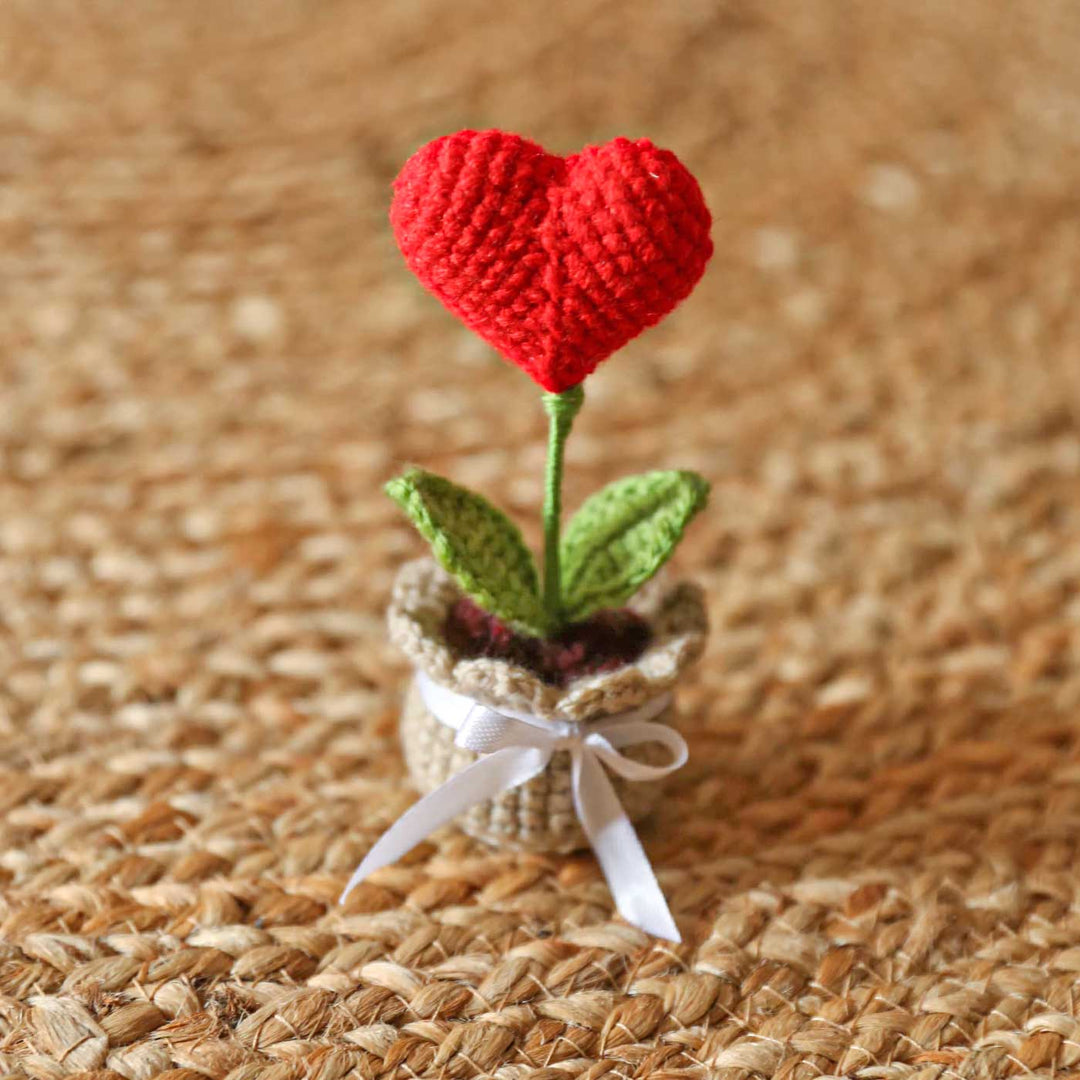 Handmade Crochet Valentine's Red Heart Pot