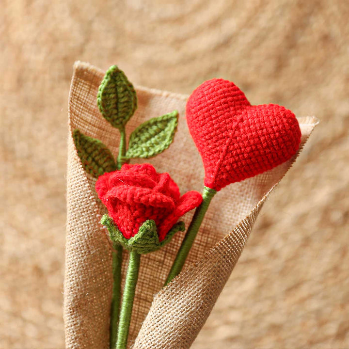 Handmade Crochet Valentine's Special Heart Flower Bouquet