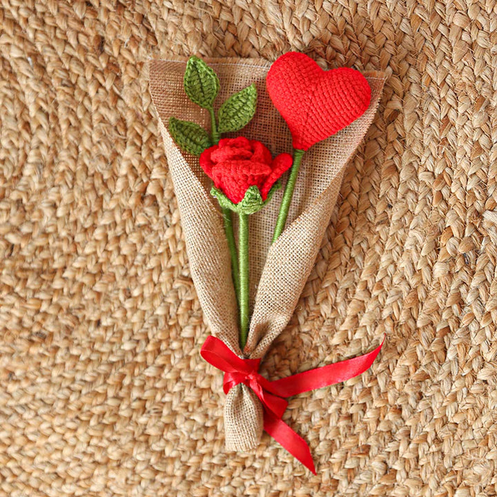 Handmade Crochet Valentine's Special Heart Flower Bouquet