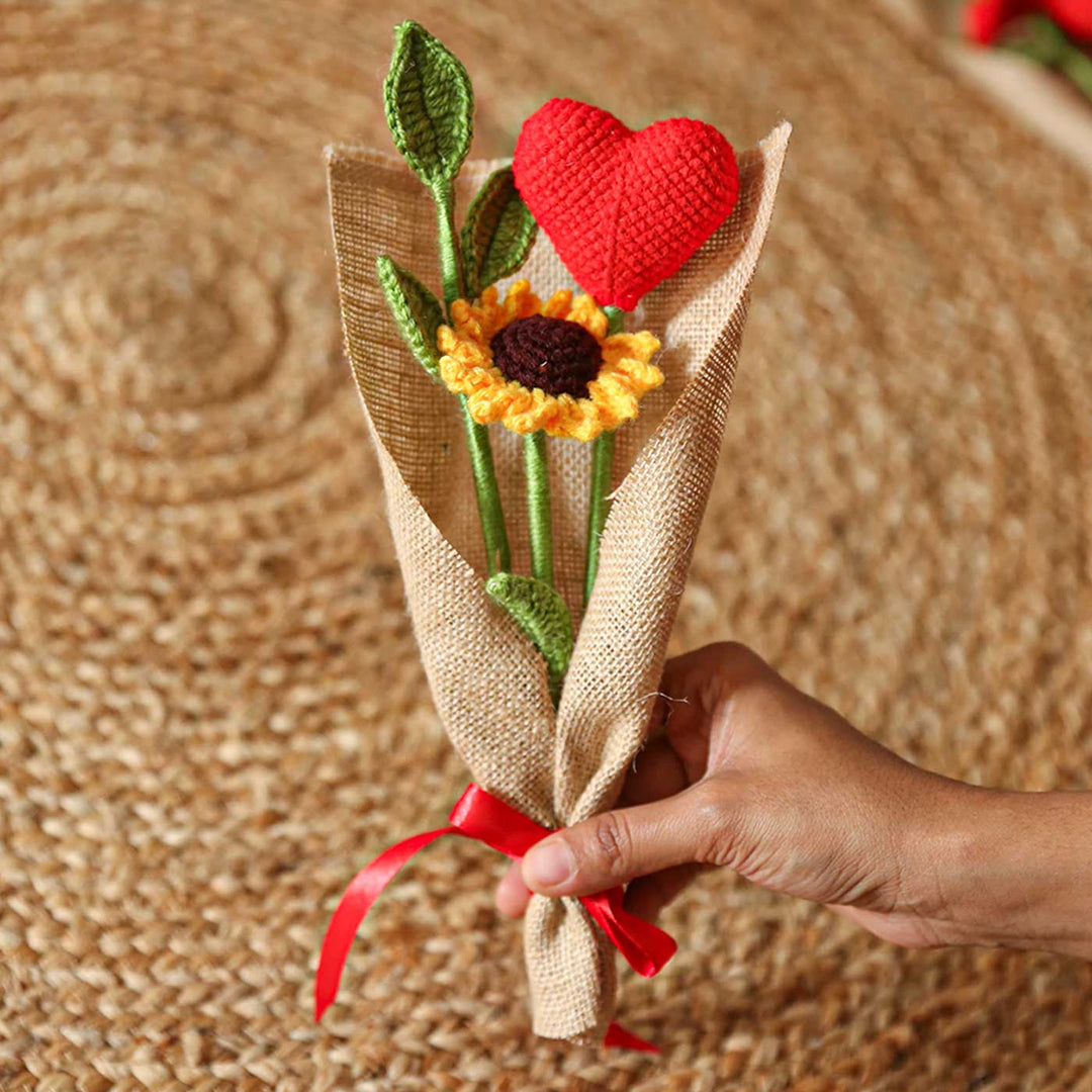 Handmade Crochet Valentine's Special Heart Flower Bouquet