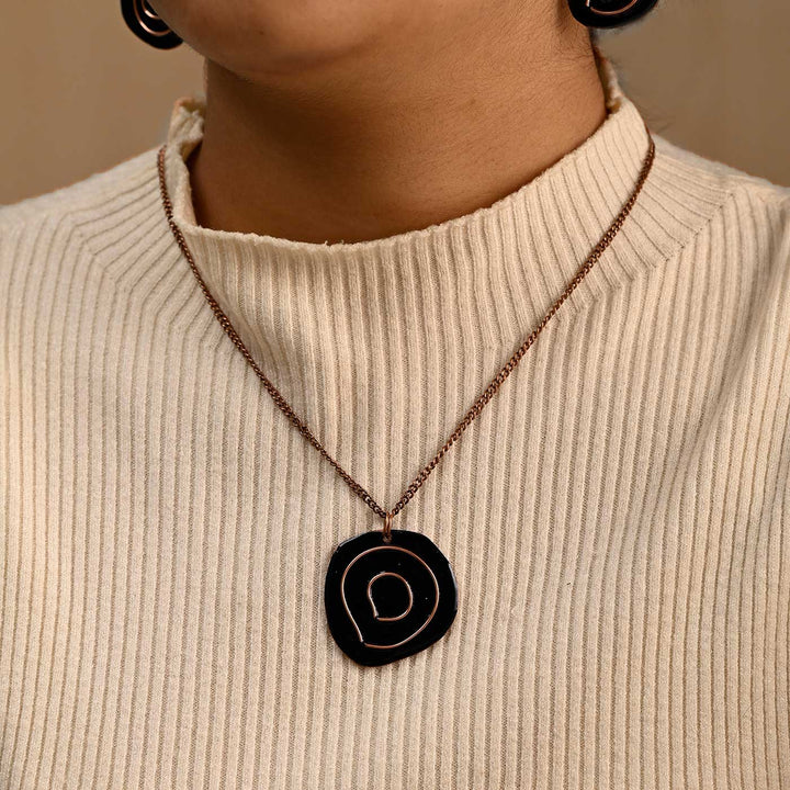 Hand Crafted Black Copper Enamel Vartul Pendant