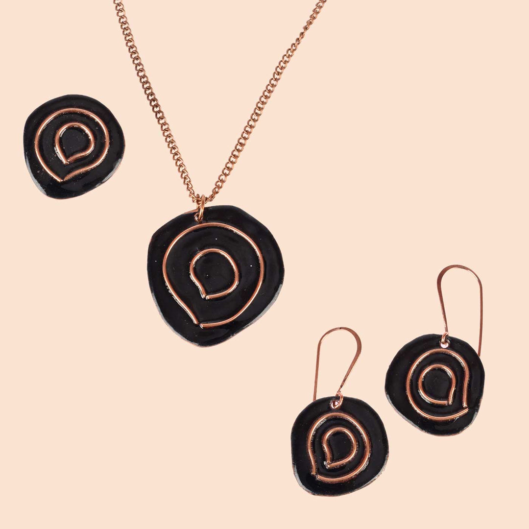 Hand Crafted Black Copper Enamel Vartul Set