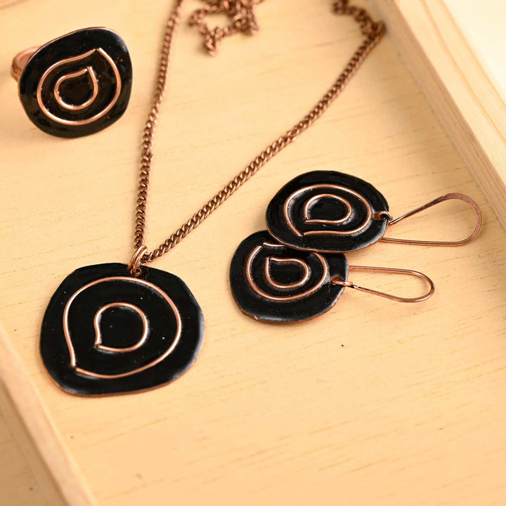 Hand Crafted Black Copper Enamel Vartul Set