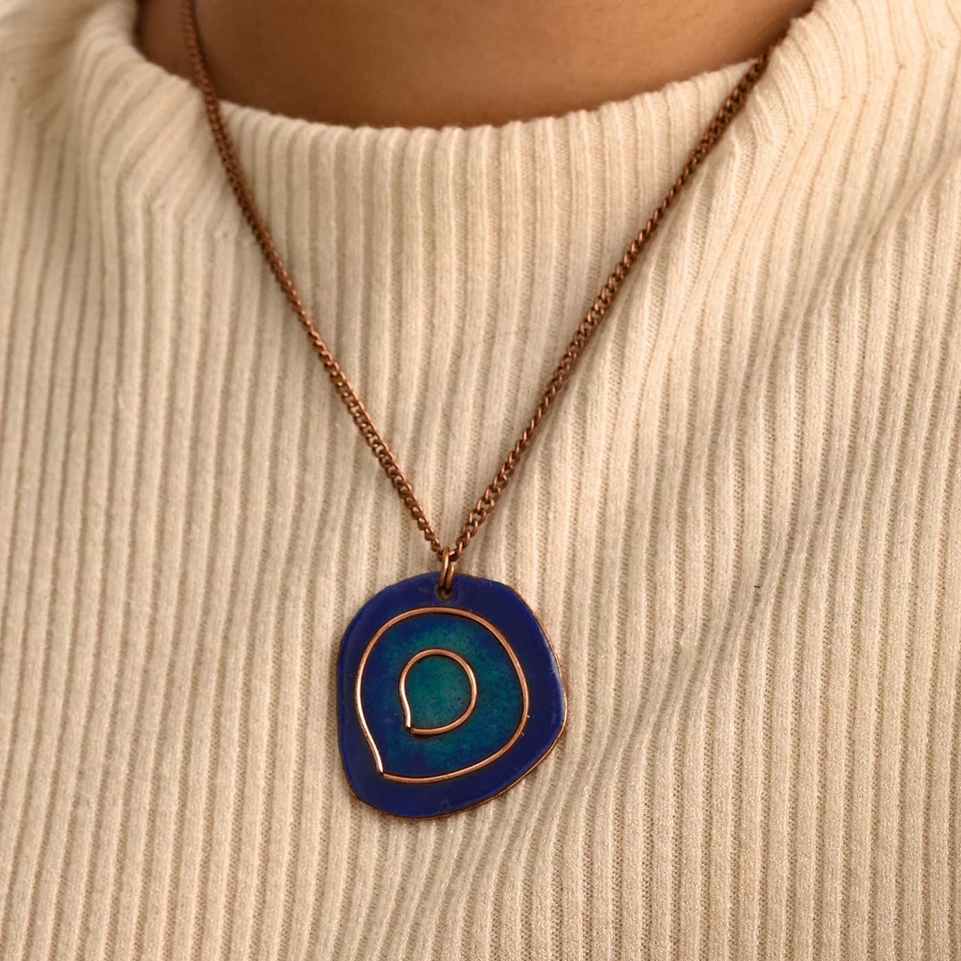 Hand Crafted Blue Copper Enamel Vartul Pendant