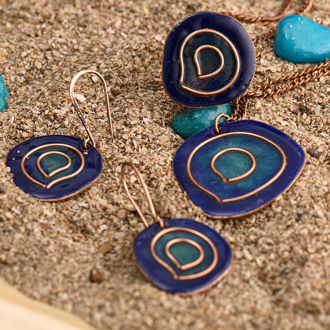 Hand Crafted Small Blue Copper Enamel Vartul Set