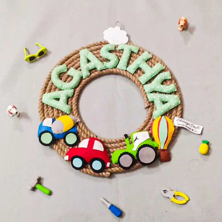 Personalized Vehicle Themed Jute Kids Name Plate