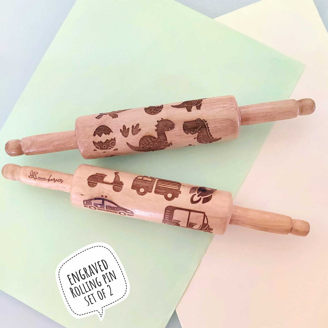 Handmade Rolling Pin Combo (Vehicle & Dino) | Set Of 2